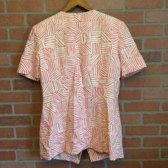 Vintage Maggy London Women's 2 pc. Top Skirt Set Pink Size 14 Linen Short Sleeve - Picture 5 of 11